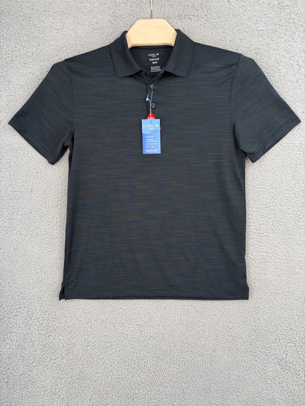 Haggar Cool 18 Tec Mens Medium short sleeve Polo Shirt Black Subtle Texture